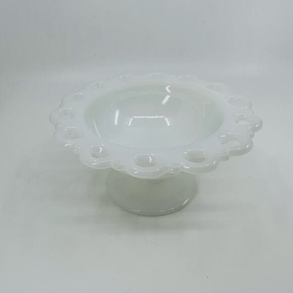 Anchor Hocking Milk Glass Kitchen Old Colony Open Lace Edge Footed Candy Dish - Picture 1 of 7